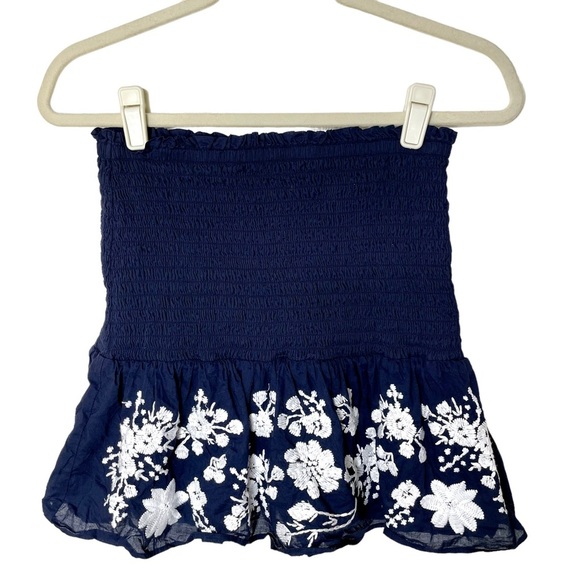 J. Crew Point Sur Navy Blue White Embroidered Stretch Skirt in Size Extra Small - Picture 5 of 7
